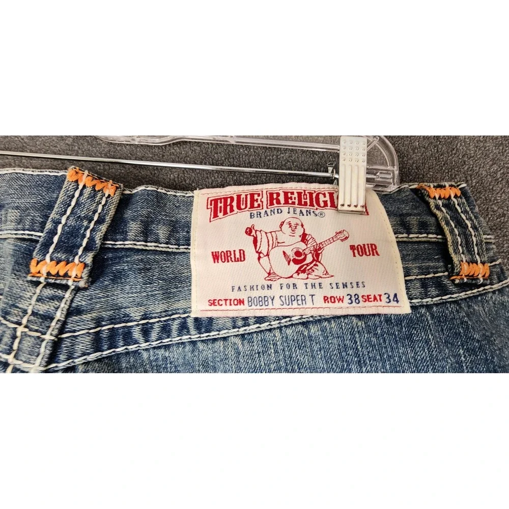 True Religion Bobby Super T Jeans Mens 38x34 Straight‎ Leg Light Wash USA